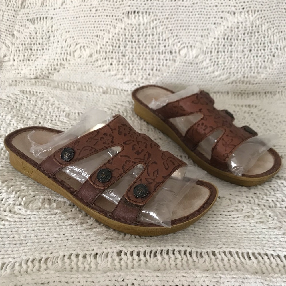 Women’s EU 40 ALEGRIA Venice Morning Glory Brown Floral Comfort Slide Sandals